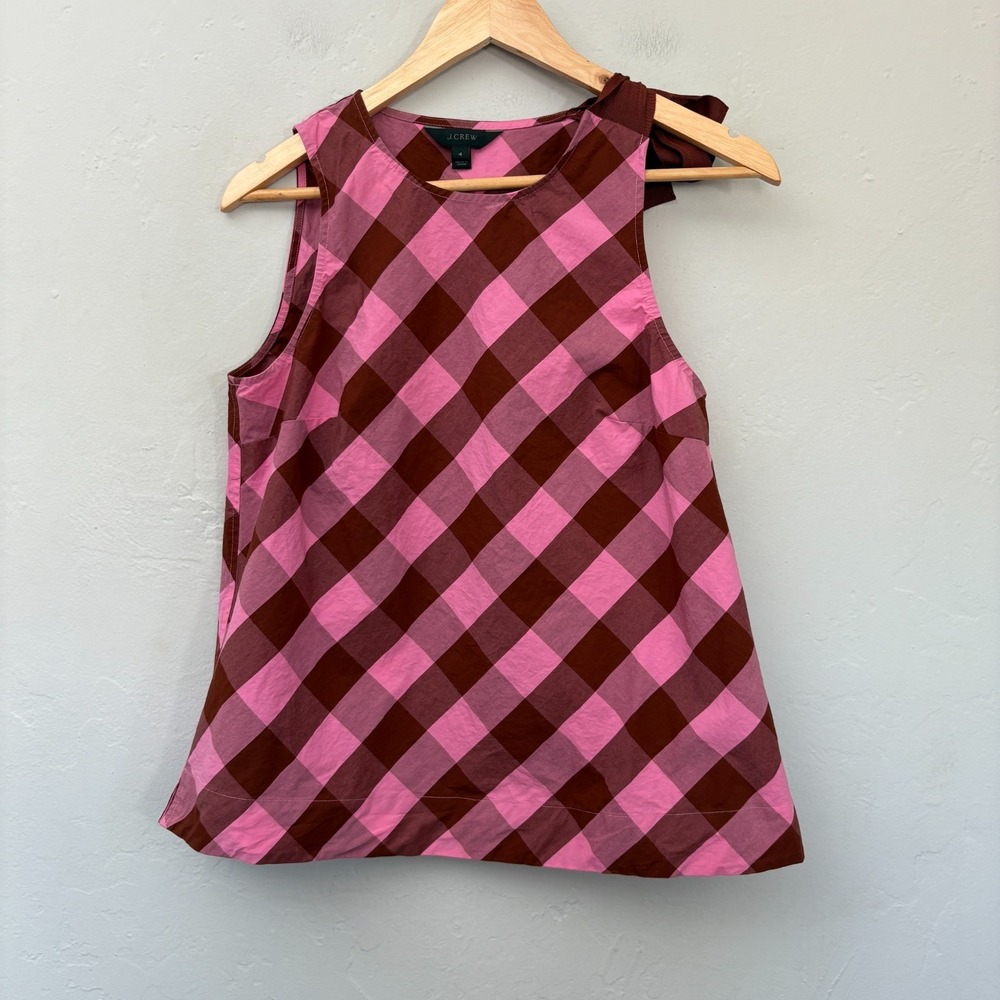 J Crew Buffalo Plaid Top Tank Women Size 4 Pink Sleeveless